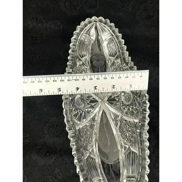 VTG American Brilliant Clear Cut Glass Oblong Relish Tray Celery Bowl 11" HEAVY - Picture 9 of 16